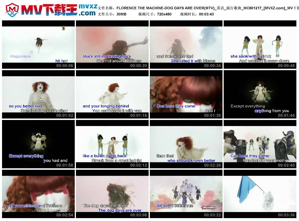 FLORENCE THE MACHINE-DOG DAYS ARE OVER(MTV)_英语_流行歌曲_MC801217